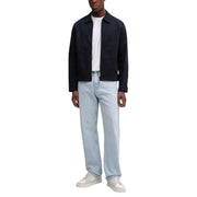 Calvin Klein men blue cotton zip blazer classic fit with navy blue cotton fabric and zipper front closure