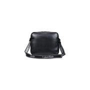 Noir Calvin Klein Sac bandoulière pour ordinateur portable en cuir brillant avec bandoulière en toile à logo audacieux, 35 cm