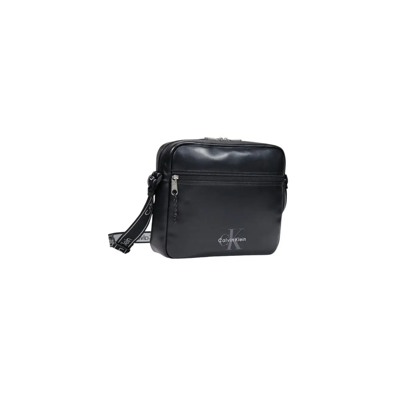 Sacoche pour ordinateur portable Calvin Klein pour homme, 35 cm, en toile noire avec logo audacieux et finition brillante.