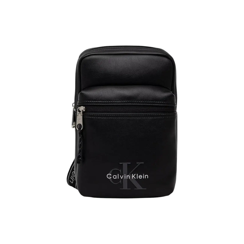 Noir Calvin Klein Sac bandoulière homme en toile avec logo audacieux, design minimaliste et élégant, logo discret sur le devant, taille 17 cm
