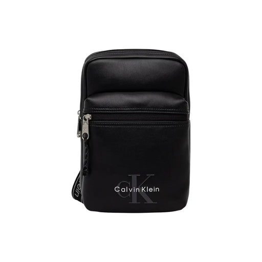 Noir Calvin Klein Sac bandoulière homme en toile avec logo audacieux, design minimaliste et élégant, logo discret sur le devant, taille 17 cm