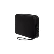 Pochette Calvin Klein pour homme, noire, en nylon avec fermeture éclair et dragonne assortie, largeur 22 cm, en polyuréthane.