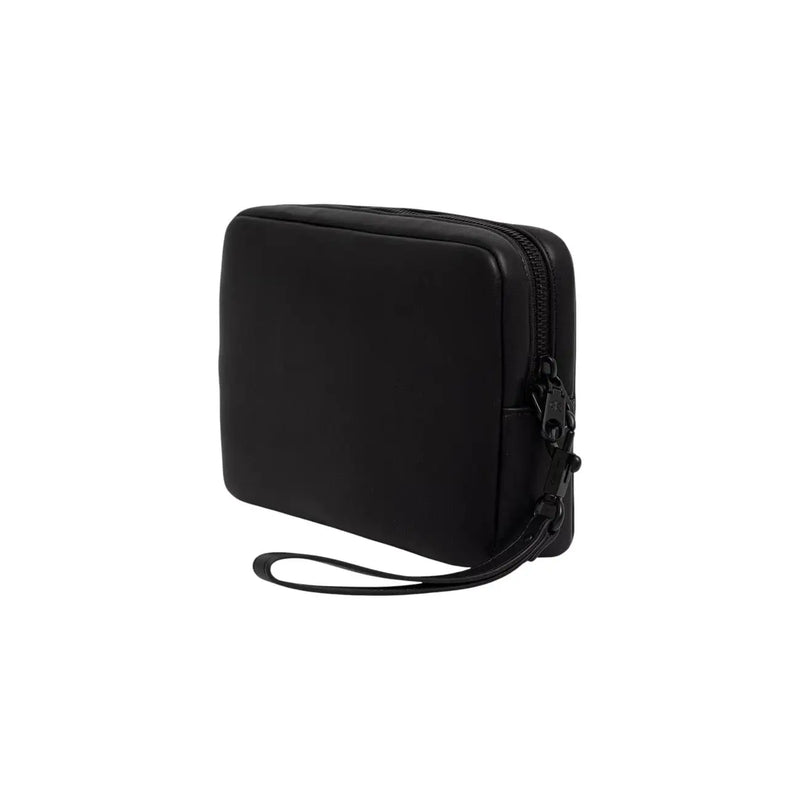 Pochette Calvin Klein pour homme, noire, en nylon avec fermeture éclair et dragonne assortie, largeur 22 cm, en polyuréthane.