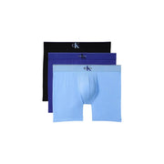 Ensemble de trois Calvin Klein boxer pour homme en tissu stretch noir marine et bleu clair en coton pour un port confortable