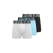 Calvin Klein lot de 3 boxers pour hommes en coton stretch blanc, bleu clair et noir avec ceintures élastiques griffées