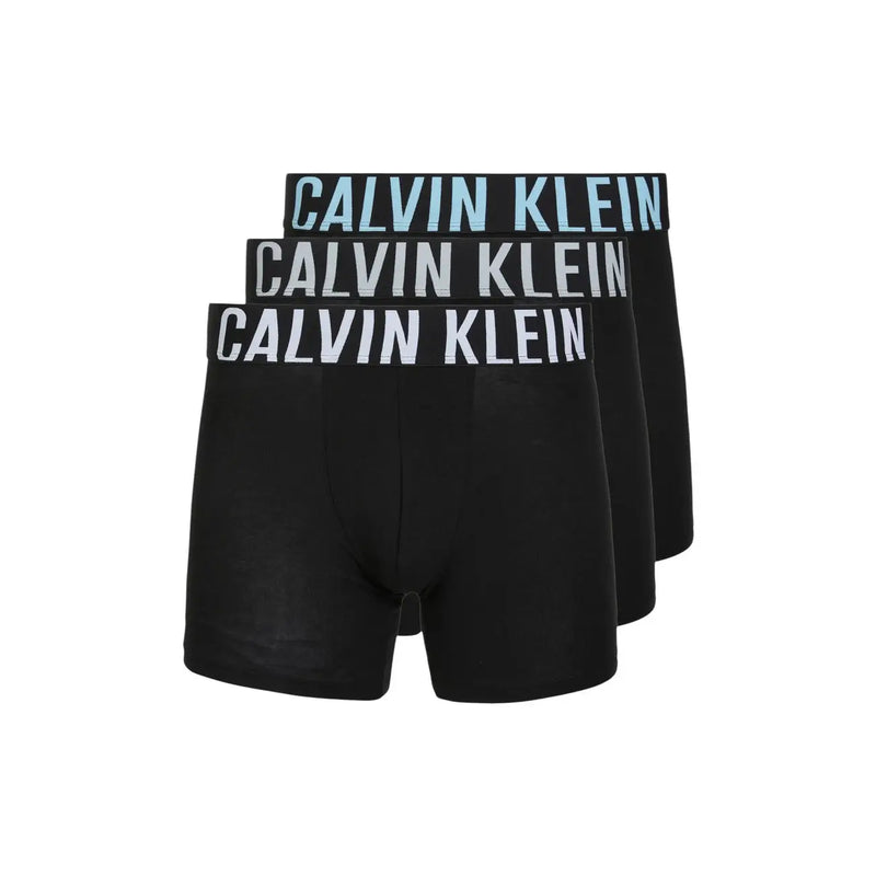 Calvin Klein boxer homme en coton stretch noir avec bandes logo contrastées blanches et bleu clair