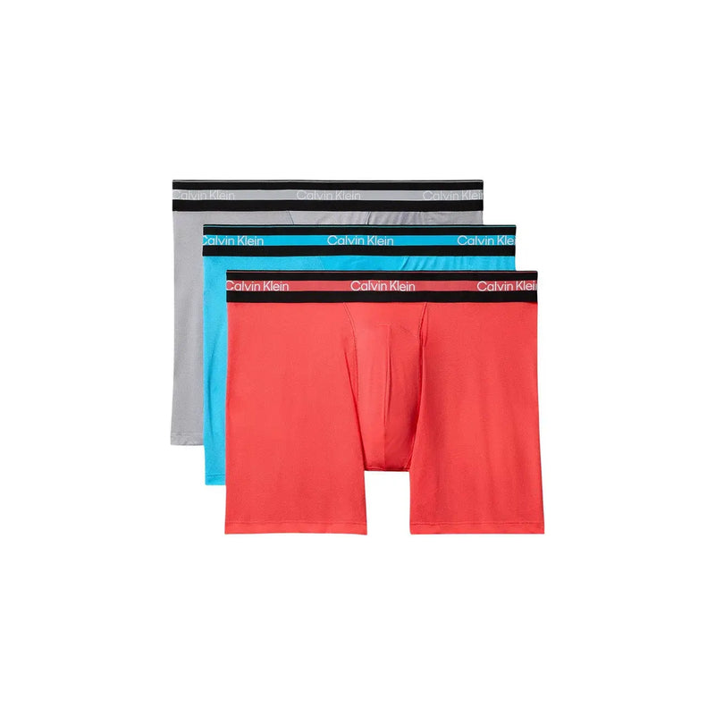 Calvin Klein lot de trois boxers pour hommes en rouge, bleu et gris noir, ceintures élastiques en coton extensible