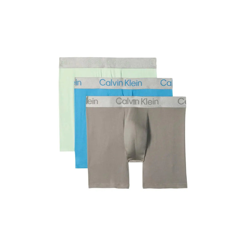 Calvin Klein lot de trois boxers pour hommes en coton stretch bleu menthe et gris avec ceintures élastiques griffées