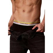 Black Calvin Klein men boxer briefs in cotton stretch with a rainbow-colored elastic waistband featuring the logo