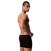 Calvin Klein men boxer briefs black cotton stretch with white and gold waistband shown from the front