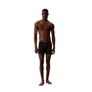Black calvin klein polyester boxer briefs with a subtle white logo band, part of a 3 pack for men