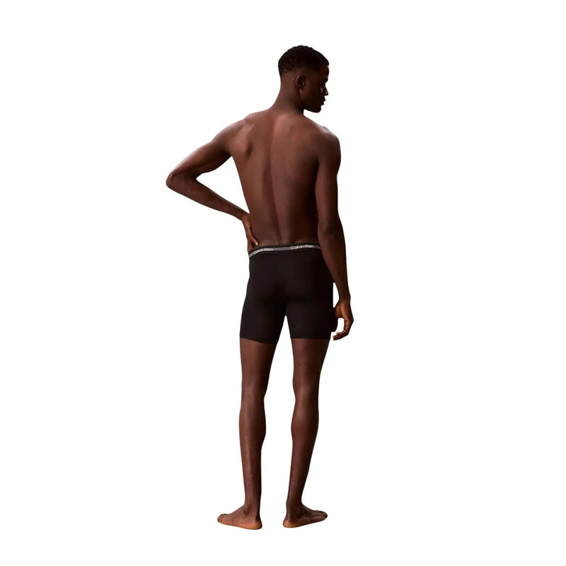 Black calvin klein polyester boxer briefs with a white logo waistband in a 3 pack for men