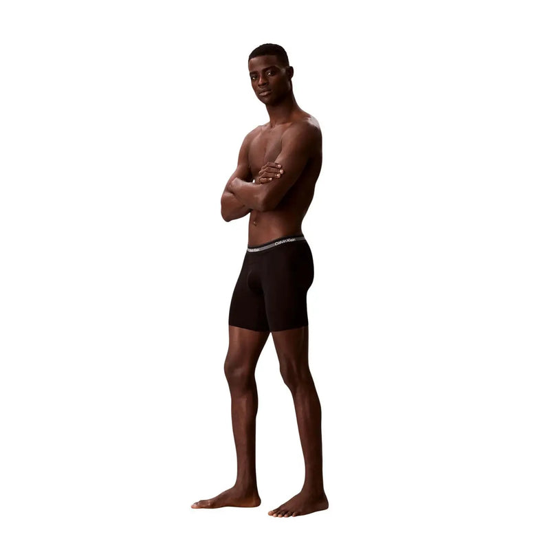 Black Calvin Klein men boxer briefs in polyester with a white elastic waistband featuring the brand logo