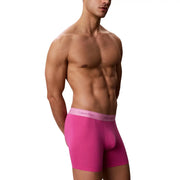 Bright pink calvin klein men boxer briefs with matching logo waistband made of cotton in a 5 pack set