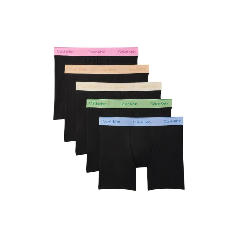 Calvin Klein men boxer briefs in black cotton with colorful elastic waistbands 5 pack for everyday comfort