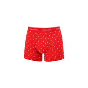 Red calvin klein men boxer briefs cotton 3 pack with white ck logo pattern and matching red waistband featuring brand name