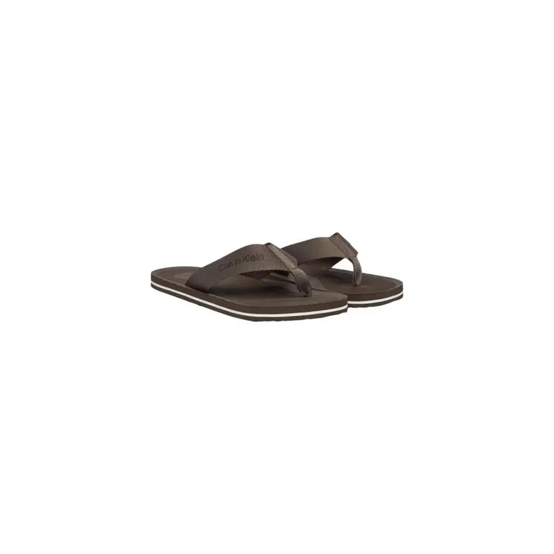Calvin Klein Tongs marron pour homme en polyester avec bride texturée et bordure blanche le long de la semelle
