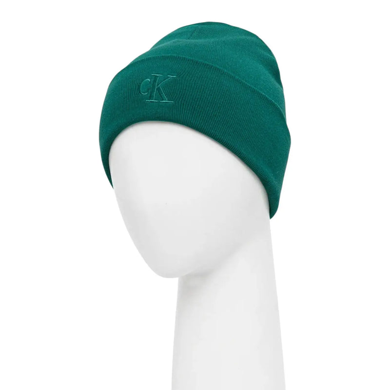 Calvin Klein Bonnet homme vert en maille viscose mélangée avec logo CK discrètement brodé, accessoire automne-hiver