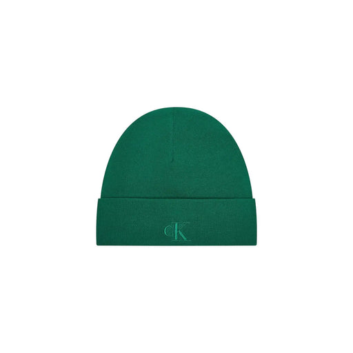 Calvin Klein Bonnet homme vert en maille viscose mélangée, avec revers et logo CK discrètement brodé, accessoire automne-hiver