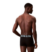 Black Calvin Klein men cotton trunks featuring a white logo waistband in a 3 pack set
