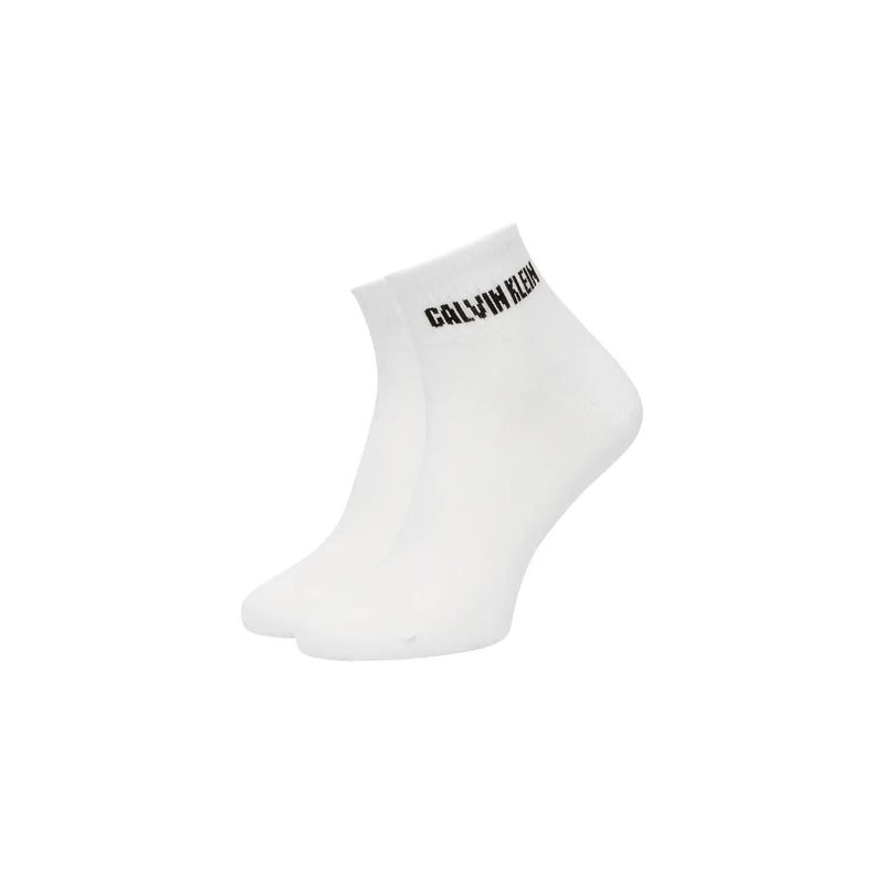 White calvin klein men cotton ankle socks with black logo branding from quarter logo stripe collection