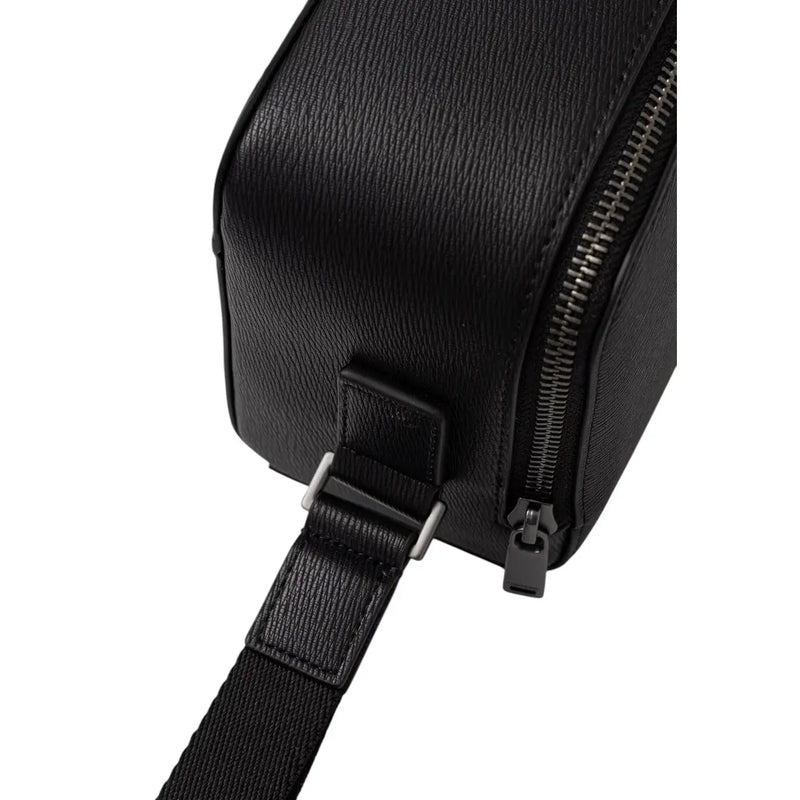 Calvin Klein Sac bandoulière homme en cuir noir texturé avec emblème, fermeture éclair élégante et bandoulière ajustable