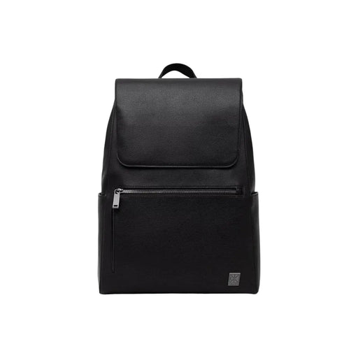 Calvin Klein Sac à dos homme en cuir noir à rabat avec emblème et poche avant zippée. top poignée en polyuréthane