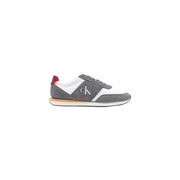 Calvin Klein Baskets homme grises en similicuir avec languette rouge au talon et logo sur le côté, automne-hiver, pointure 38