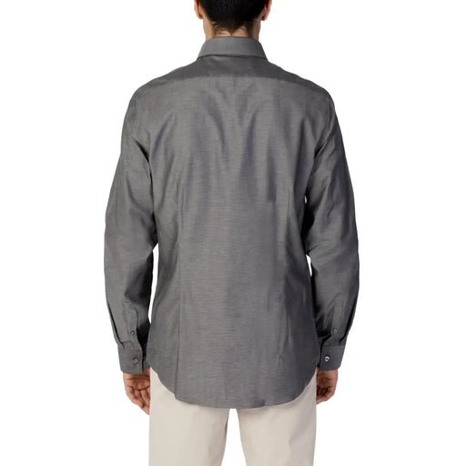 Calvin Klein Chemise homme en coton gris chiné, coupe classique, tissu texturé gris foncé élégant et coupe ajustée