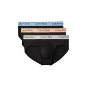 Calvin Klein lot de 3 slips hanches pour hommes en coton élasthanne noir avec ceinture élastique en bleu clair pêche et gris