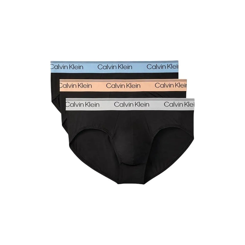 Calvin Klein lot de 3 slips hanches pour hommes en coton élasthanne noir avec ceinture élastique en bleu clair pêche et gris