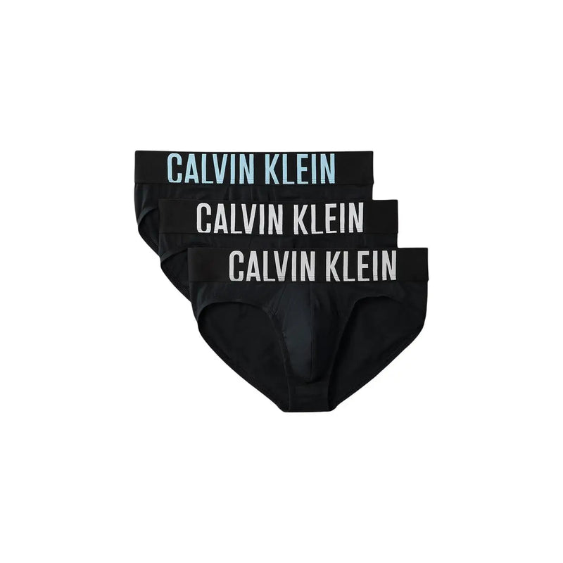 Slip homme calvin klein noir en coton élasthanne avec bandes logo contrastées bleu clair et blanches