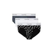 Calvin Klein lot de trois slips hanches pour hommes en coton élasthanne gris blanc et noir avec motif logo ck répétitif sur une paire