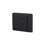 Calvin Klein Portefeuille zippé en cuir noir pour homme avec motif géométrique en relief, dimensions : L 7 x H 9 cm