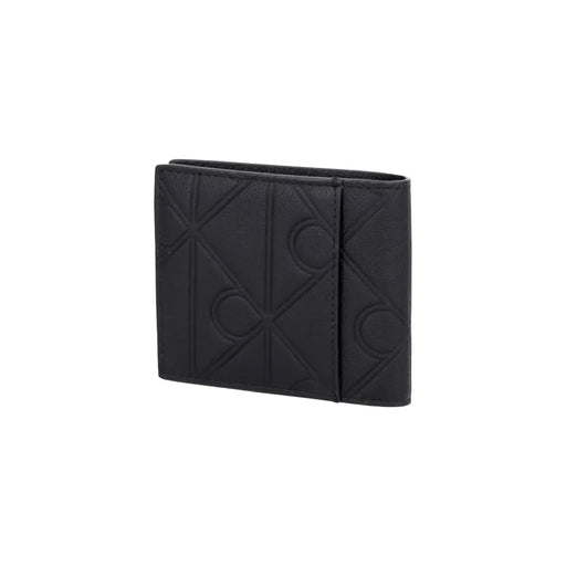 Calvin Klein Portefeuille zippé en cuir noir pour homme avec motif géométrique en relief, dimensions : L 7 x H 9 cm