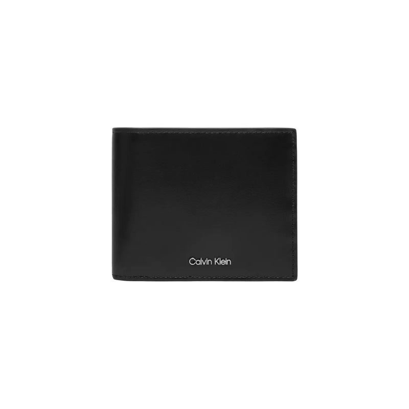 Black calvin klein leather men wallet 11x9.5cm with sleek minimalist design and subtle edge stitching