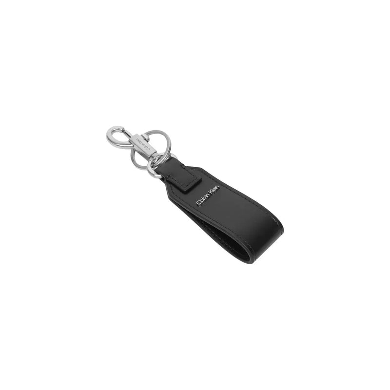 Calvin klein men leather wallet black 11x95cm with black leather keychain and silver-toned metal hardware