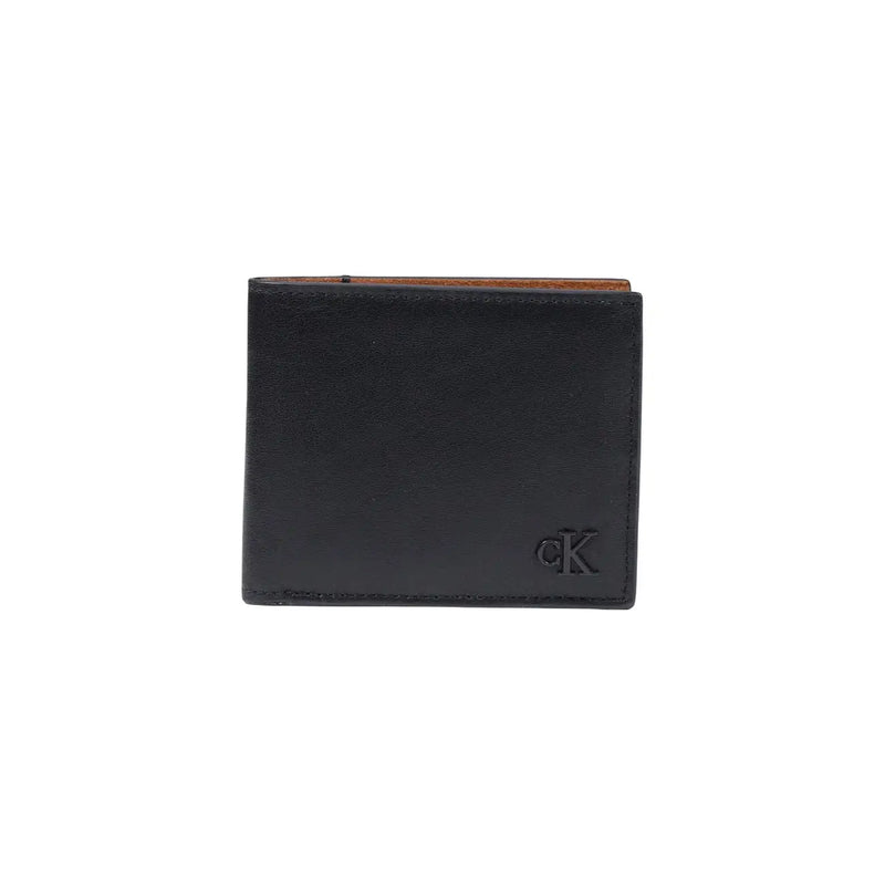 Calvin Klein men leather wallet black with tan interior and embossed ck logo 11x9.5cm