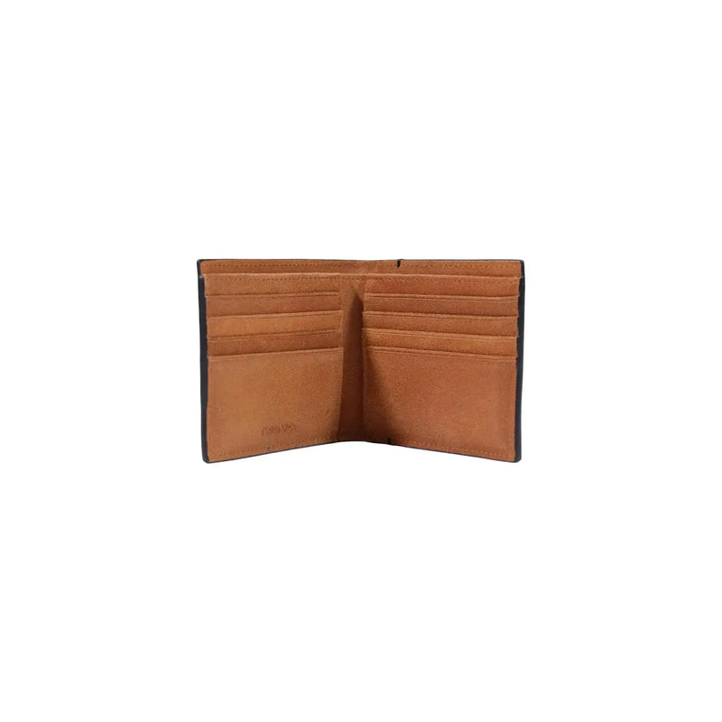 Calvin klein men leather wallet in tan with black edges and multiple card slots for organized storage