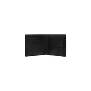 Calvin Klein Portefeuille homme en cuir noir, à deux volets, avec plusieurs emplacements pour cartes et fermeture à un bouton, 11 x 9 cm
