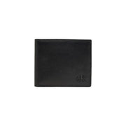 Calvin Klein men leather wallet in black with subtle textured finish and embossed ck logo on lower right corner