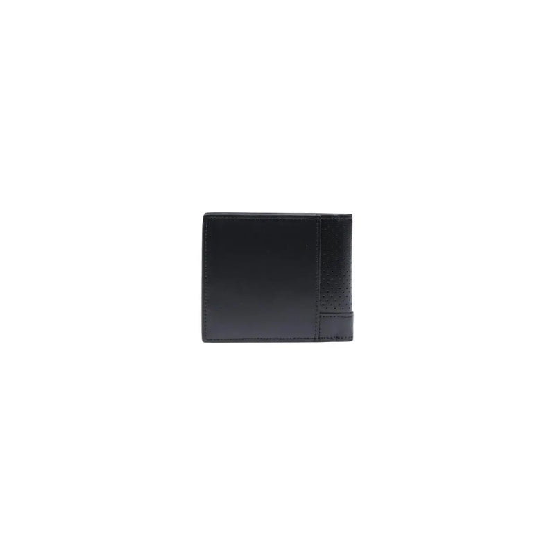 Calvin klein men leather wallet black with subtle perforated design and zip pocket in compact size w2