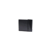 Calvin klein men leather wallet black with smooth panel and perforated texture on the side zipper pocket design