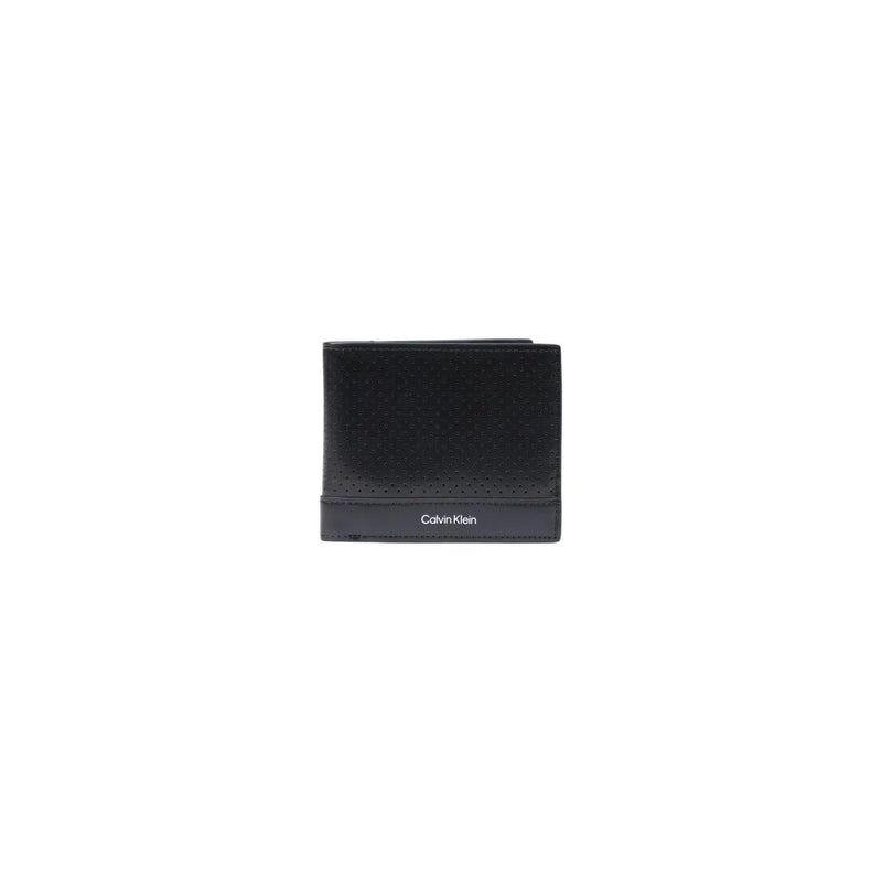 Black calvin klein men leather wallet with perforated leather texture minimalist branding and zip pocket size w2