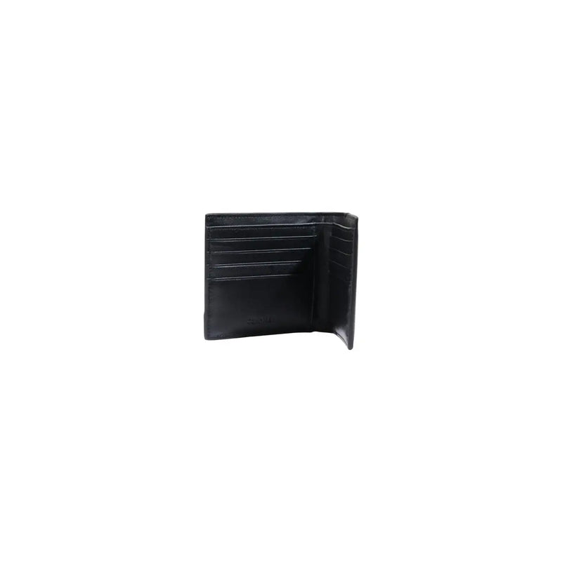Calvin klein men leather wallet black tri-fold design with multiple card slots and central compartment for organization
