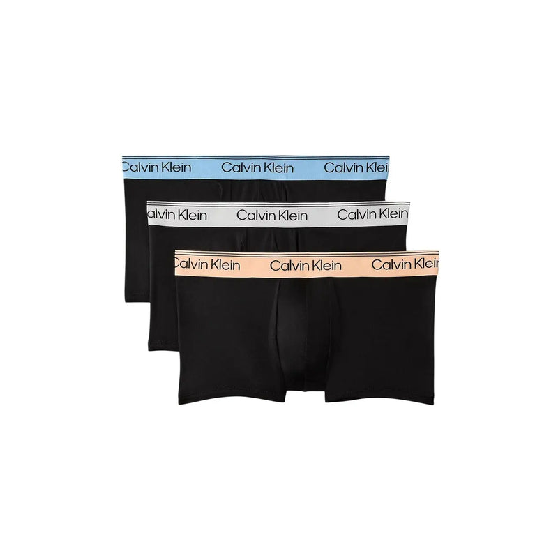 Calvin Klein Lot de 3 boxers homme taille basse en coton noir avec ceinture élastique bleu clair, blanche et pêche