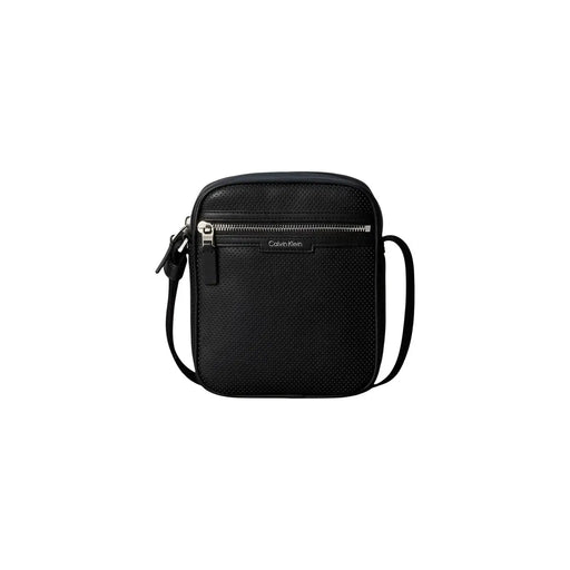 Calvin Klein Sac bandoulière homme en cuir texturé noir perforé avec fermeture éclair argentée, dimensions : L 6 x H 21 x P 6