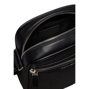cuir noir Calvin Klein Sac de reporter homme perforé avec fermetures éclair argentées et surface texturée, dimensions L6 x H21 x P6