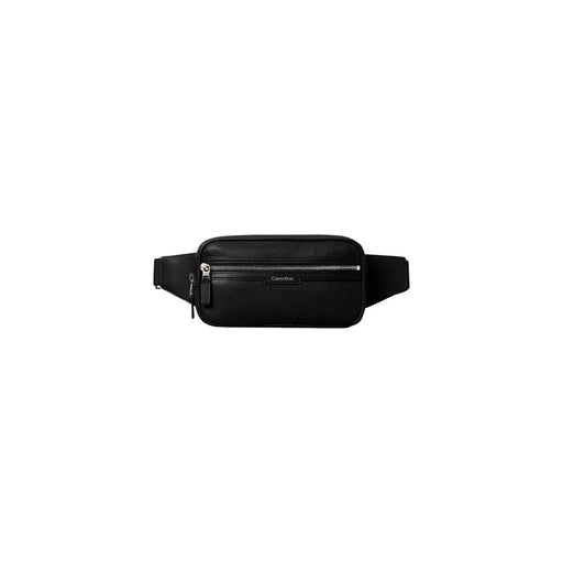 Calvin Klein Sac banane perforé pour homme en cuir texturé noir avec fermeture éclair argentée en polyuréthane