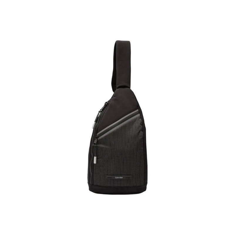 Calvin Klein Sac bandoulière homme en polyamide noir à motif quadrillé discret et rayures grises contrastantes, 20 x 36 x 5 cm